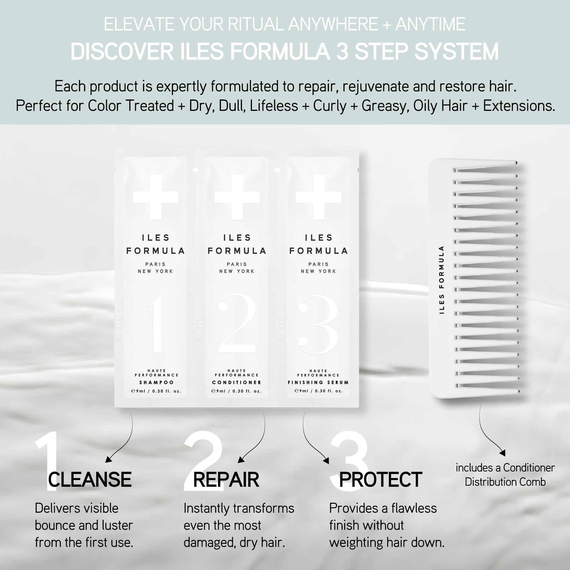 ILES FORMULA Signature Set conditioner bottle; detangling and softening for smooth hair.