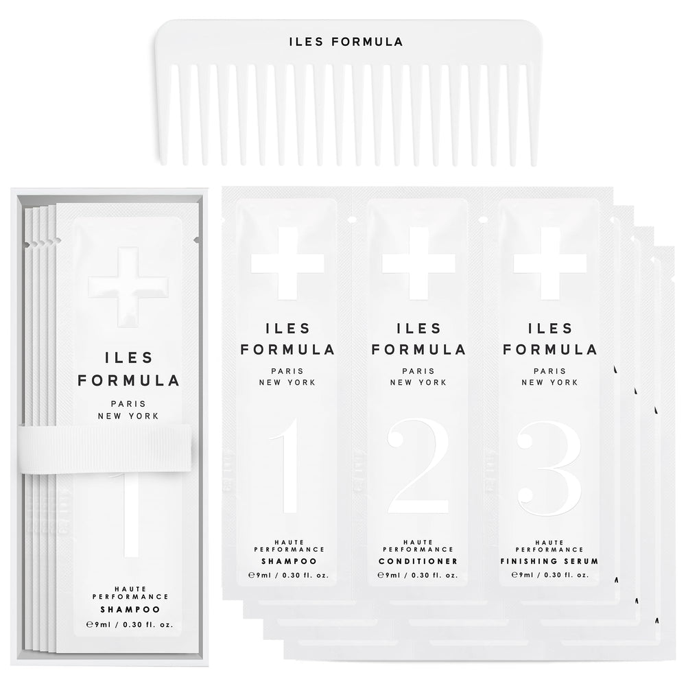 ILES FORMULA Signature Set shampoo bottle; gentle cleansing for all hair types.