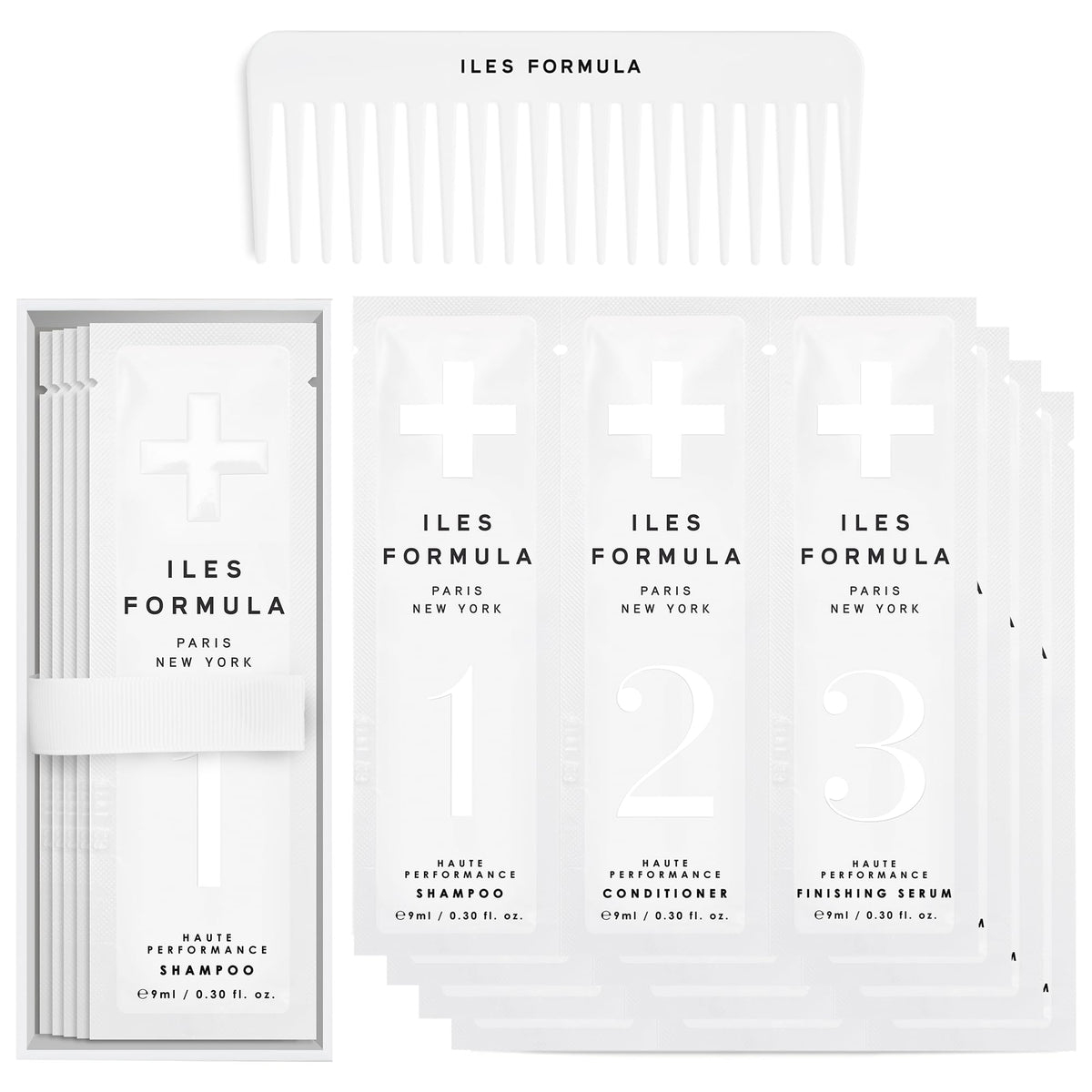 ILES FORMULA Signature Set shampoo bottle; gentle cleansing for all hair types.