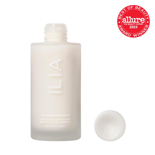 ILIA Base Face Milk Essence texture swatch highlights lightweight hydration