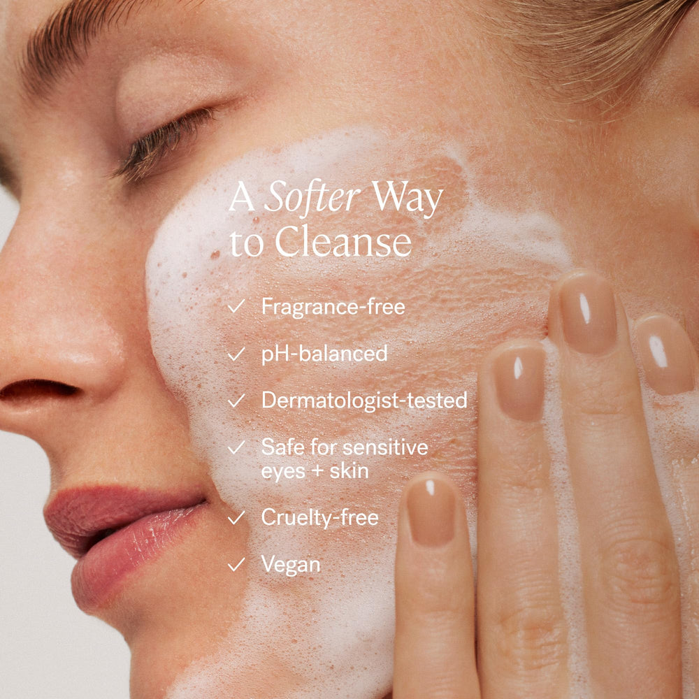ILIA Cleanse foaming lather close-up, highlighting a luxurious makeup-removing foam.