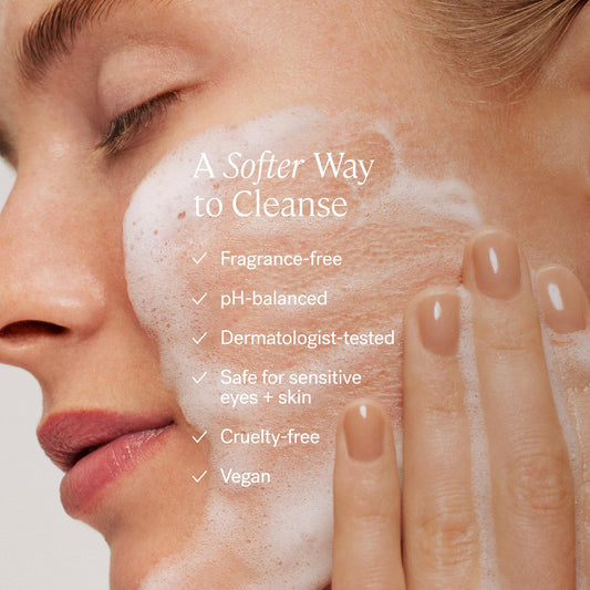 ILIA Cleanse foaming lather close-up, highlighting a luxurious makeup-removing foam.
