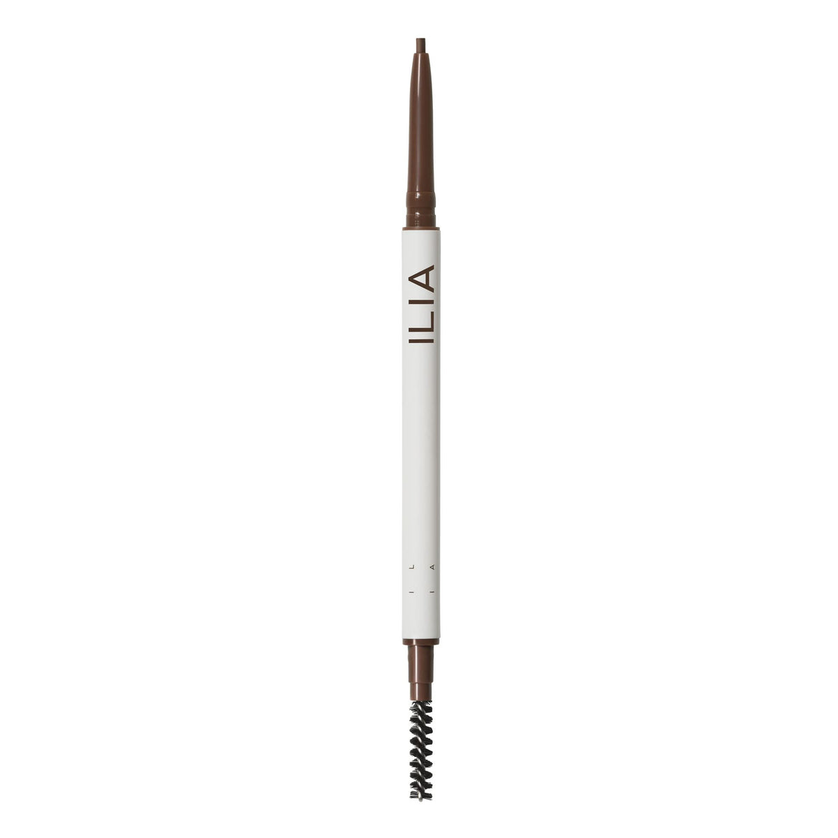 ILIA In Full Micro-Tip Brow Pencil with Spoolie closeup for precise brow shaping in dark brown.
