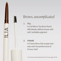 ILIA In Full Micro-Tip Brow Pencil with Spoolie talc-free formula glides smoothly.