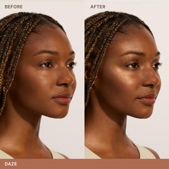 ILIA Daze on cheekbone swatch highlights natural radiance.