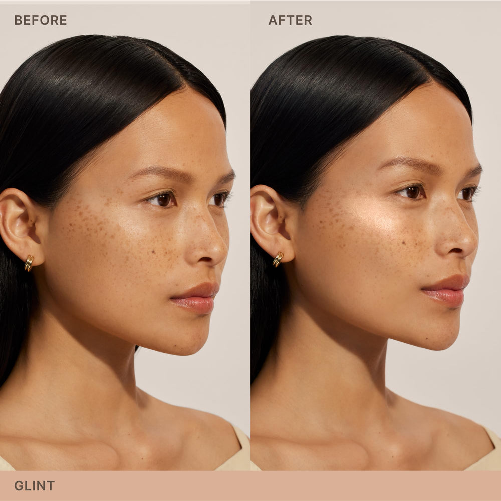 Nose-tip and cupid's bow highlighted with ILIA Lightshift Glint