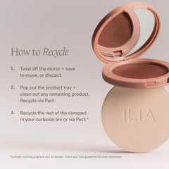 ILIA Vegan and cruelty-free highlighter packaging and ethics.
