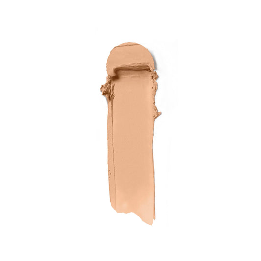 Close-up swatch on skin showing natural-matte finish and seamless blend