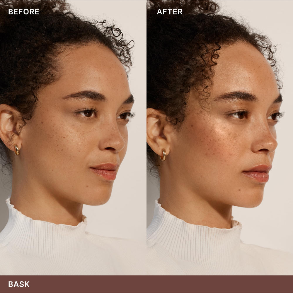 ILIA Sunshift bronzer angled brush application for precise cheekbone definition