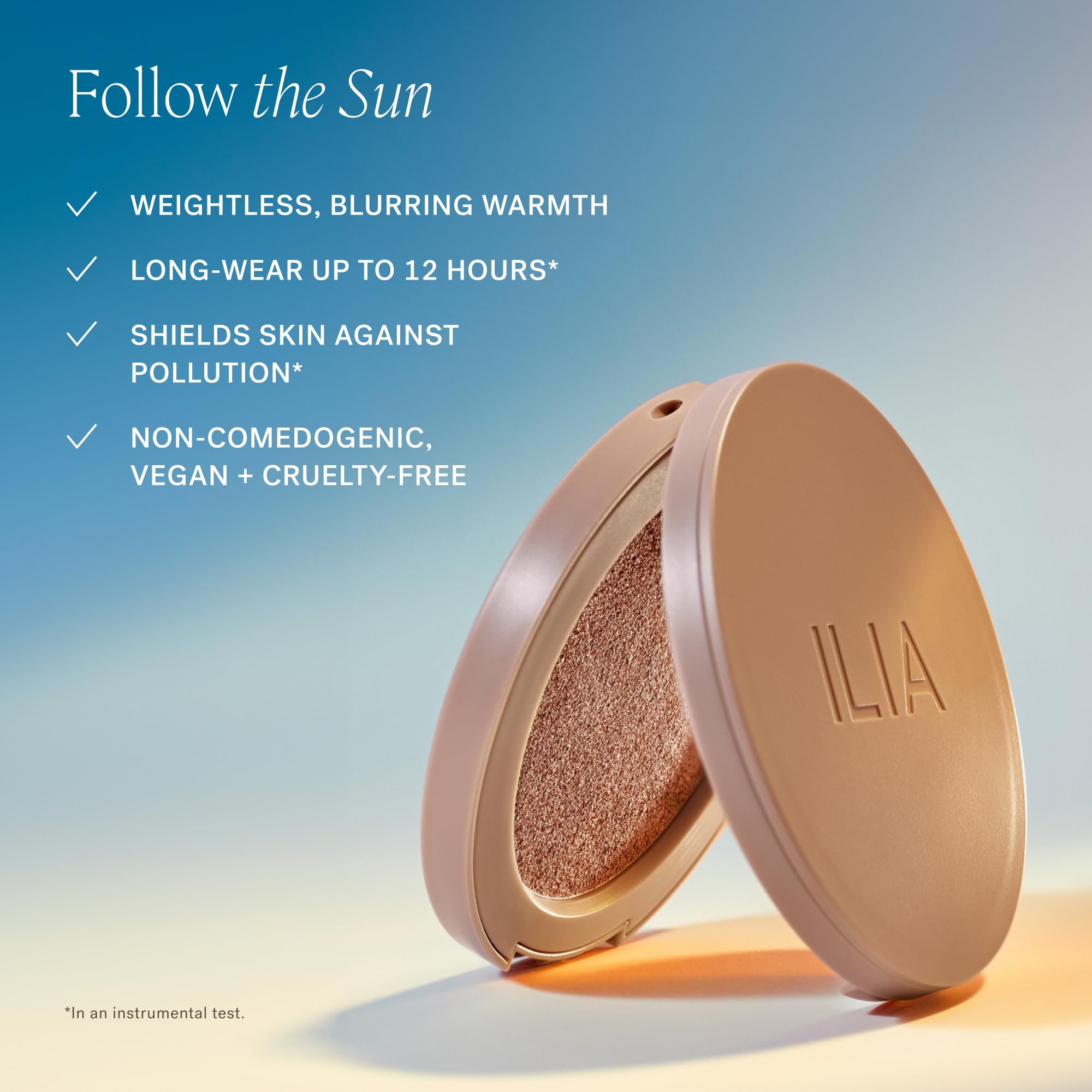 ILIA Sunshift Ray packaging and tube for travel-friendly touch-ups.