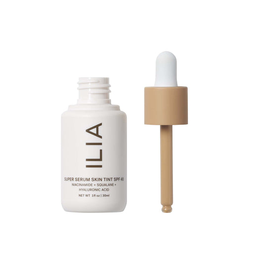 ILIA tint swatches on skin showing light coverage and hydrated glow.