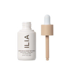 ILIA Super Serum Skin Tint SPF 40 swatches reveal natural color and even tone.