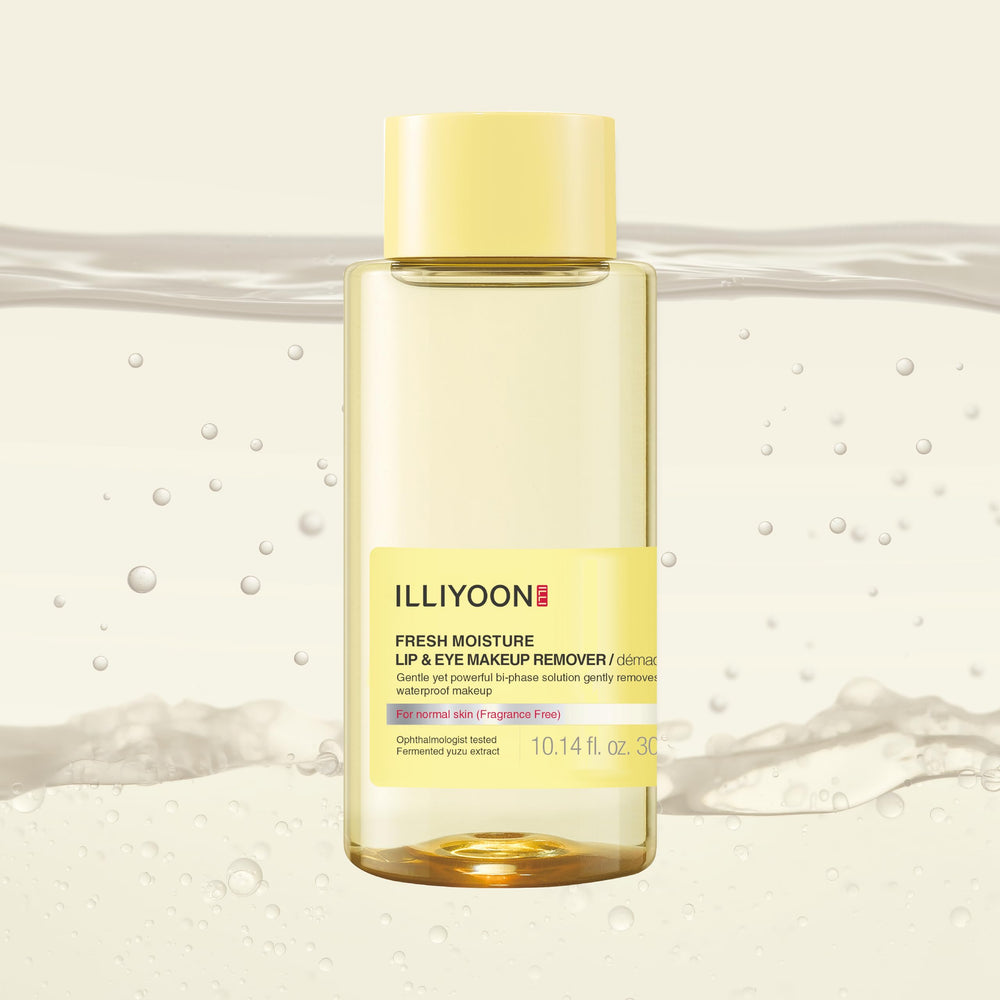 Texture closeup of Illiyoon Fresh Moisture Lip and Eye Remover showing a light finish
