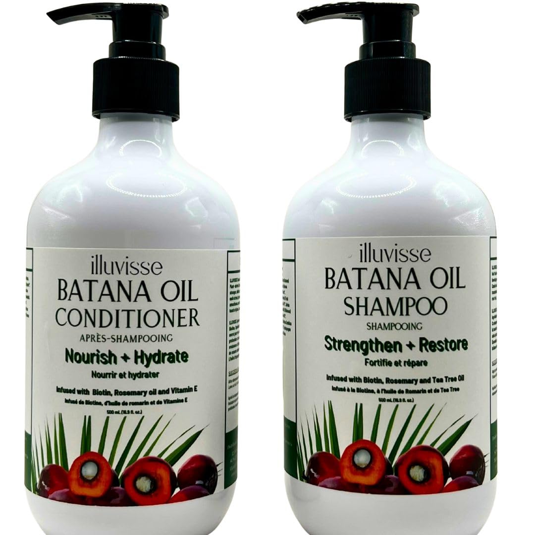 ILLUVISSE Batana Oil Shampoo bottle front with rosemary aroma for healthy-looking hair