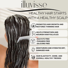 ILLUVISSE Batana Oil Shampoo ingredients close-up highlighting organic components for smoother, more manageable hair
