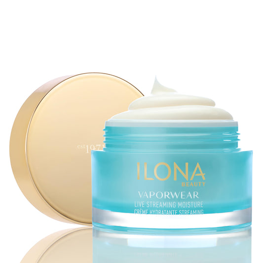 ILONA Vaporwear bottle closeup showing a rich, hydrating formula for daily skincare.