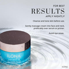 ILONA Vaporwear face massage shows gentle absorption and subtle plumping.