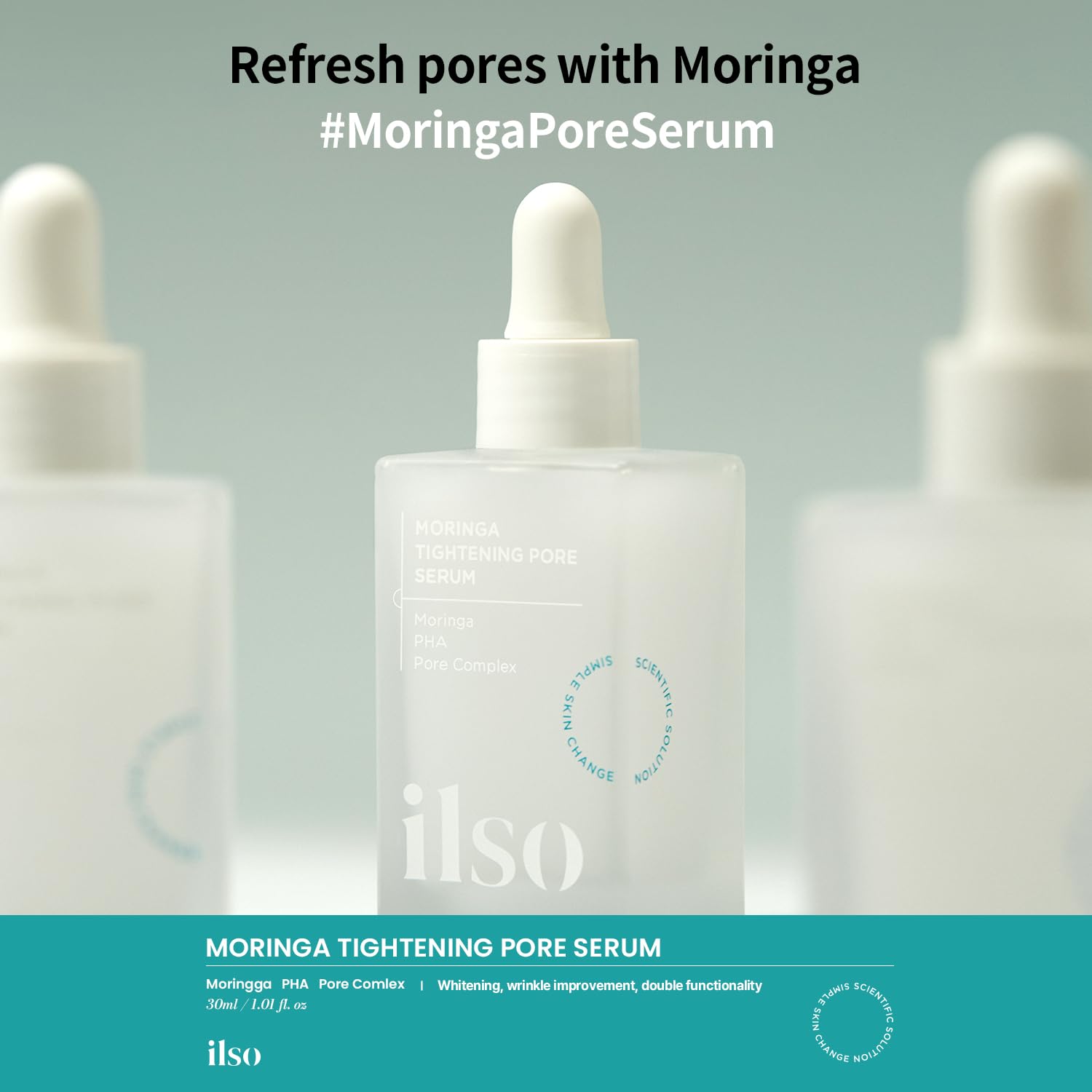 Ilso Moringa Tightening Pore Serum texture on skin with quick absorption.