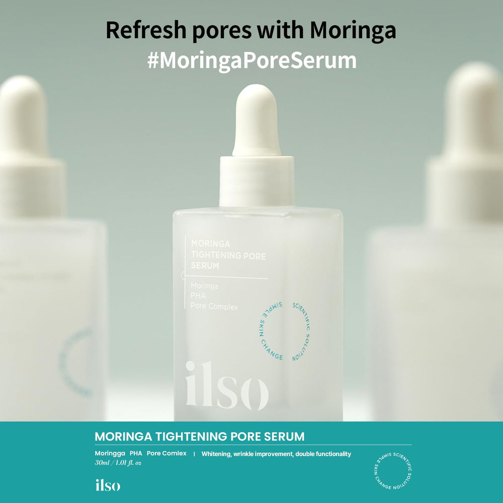 Ilso Moringa Tightening Pore Serum texture on skin with quick absorption.