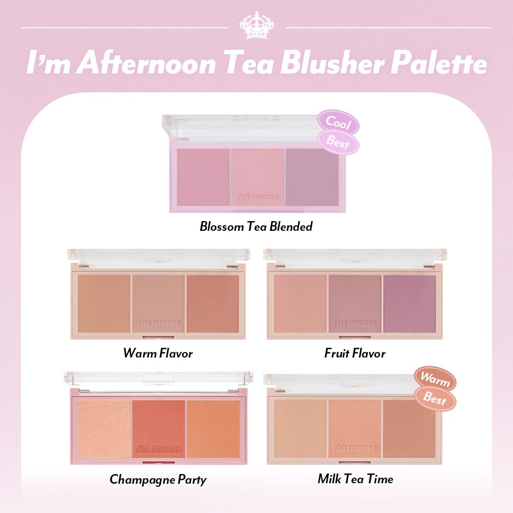 I'M MEME Blusher Palette shows three shades for versatile day-to-night looks.