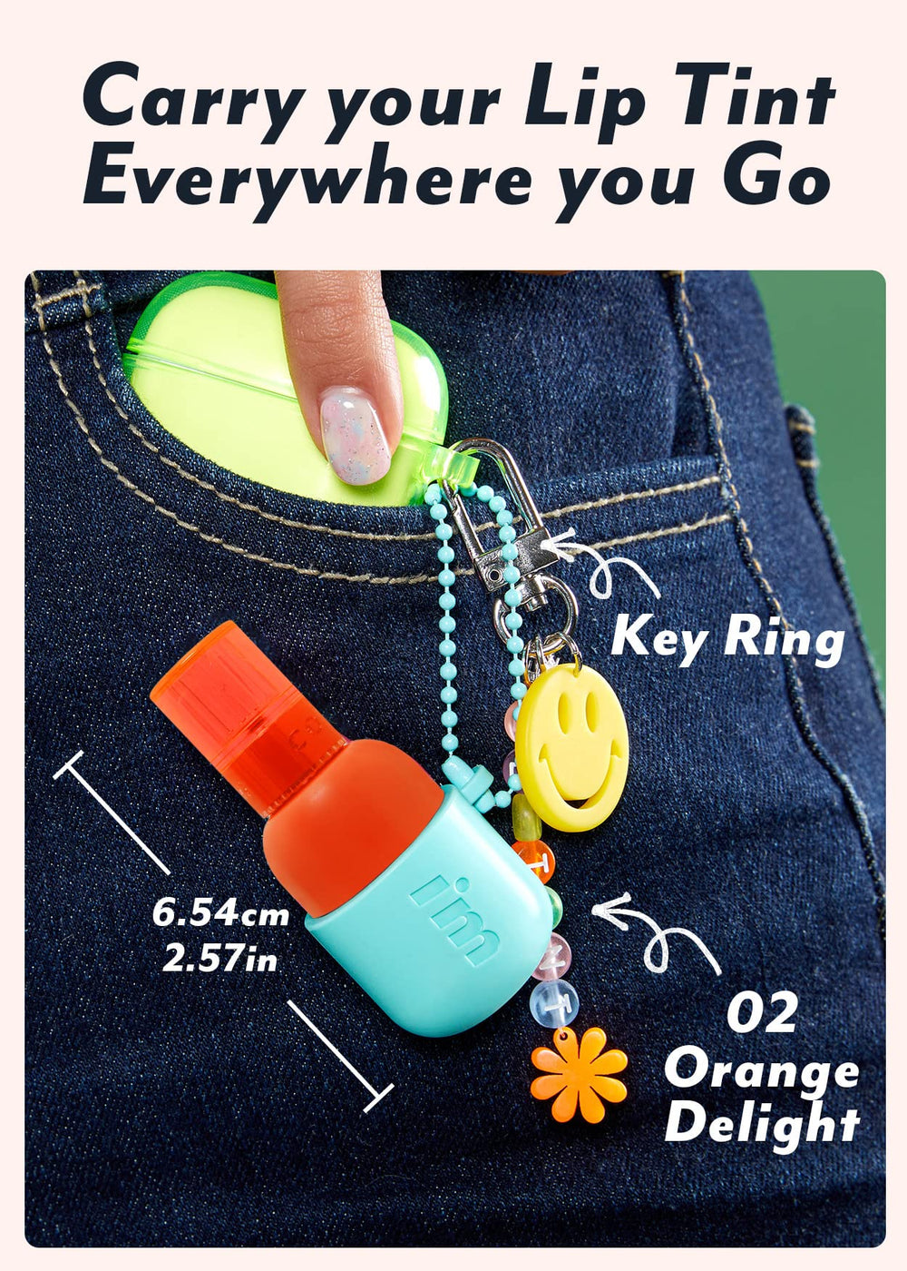 IM MEME Water Gel Lip Tint, key ring design for quick touch-ups.