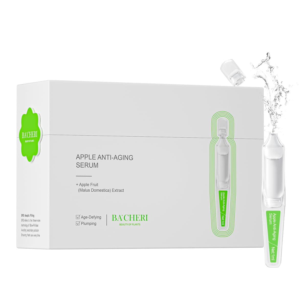 BACHERI Hydrating & Anti-Aging Ampoules Serum – Apple Stem Cell, Tremella Mushroom & Collagen, 30 Pcs/Box