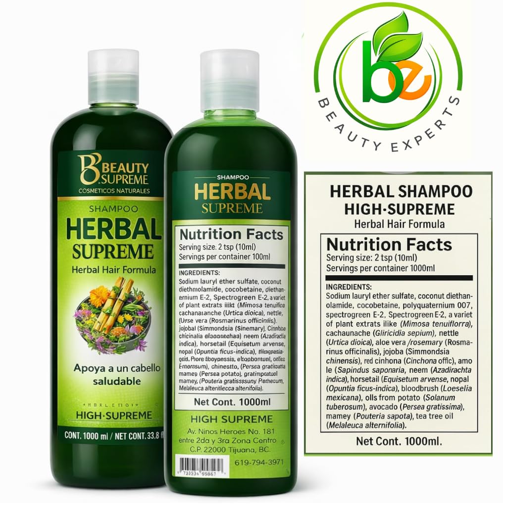 HIGH SUPREME Herbal Shampoo 1000 ml – Tepezcohuite, Nettle & Aloe – Paraben-Free