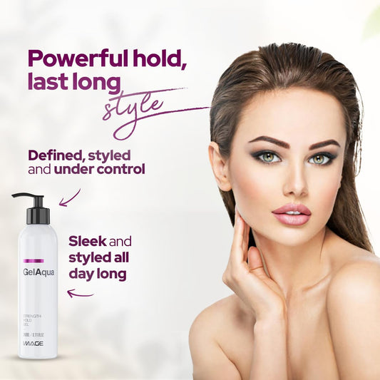 Image Gelaqua Hair Gel pump-dispense shows easy, controlled application for medium hold.