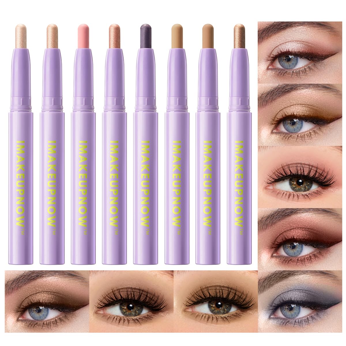 imakeupnow eight-piece neutral eyeshadow set displayed for versatile day-to-night looks