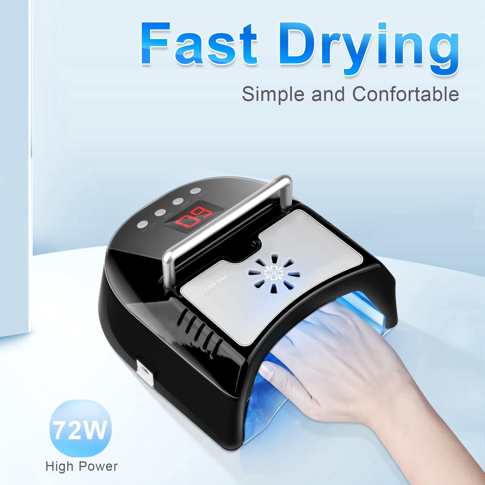 IMENE cordless nail curing light with handle enables easy mobility between stations.