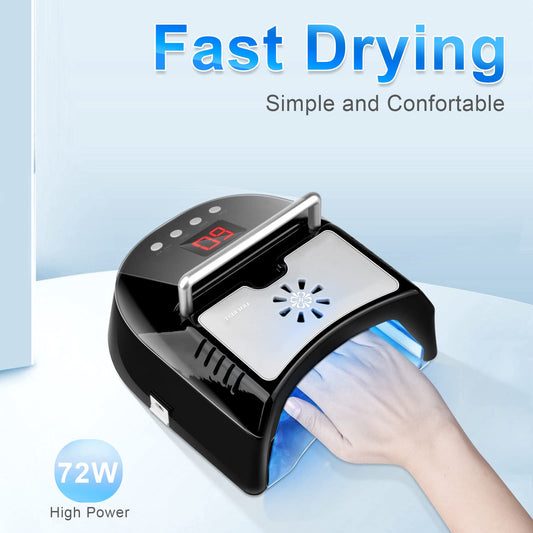 IMENE cordless nail curing light with handle enables easy mobility between stations.