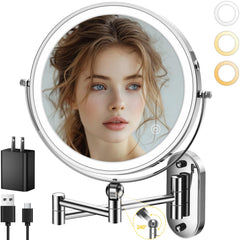 IMIKONA 9 inch wall mounted mirror with extendable arm for flexible makeup viewing