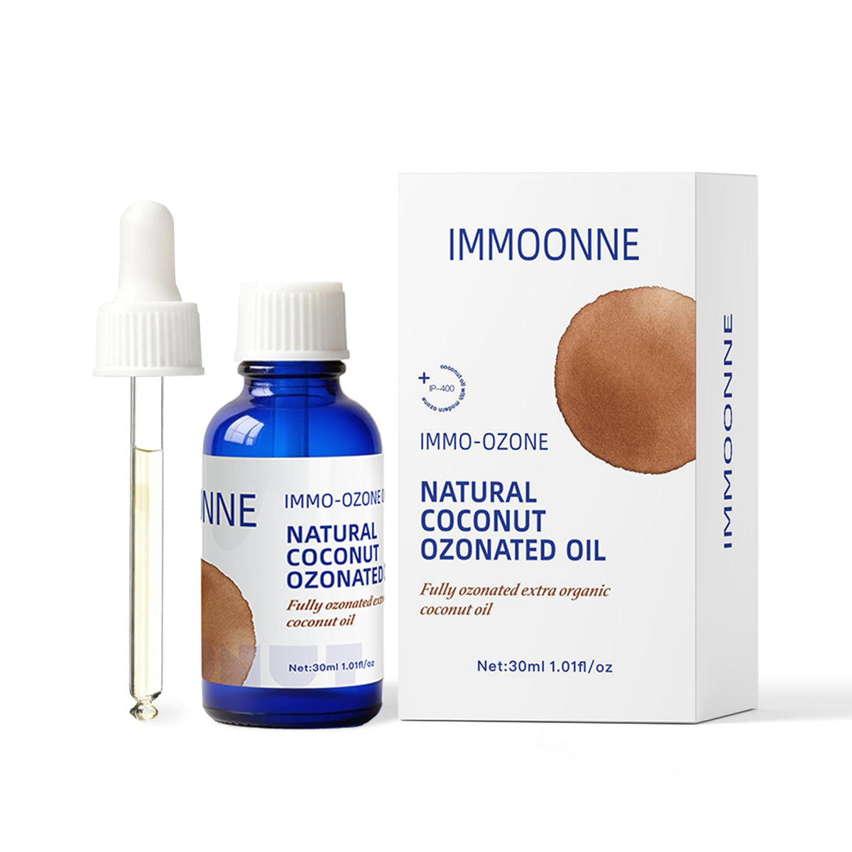 IMMOONNE ozonated coconut oil bottle for skin and oral care benefits