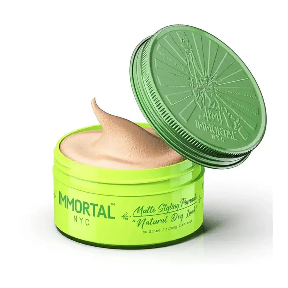 Immortal NYC Natural Dry Look Hair Wax packaging highlights all-natural formula for clean styling.