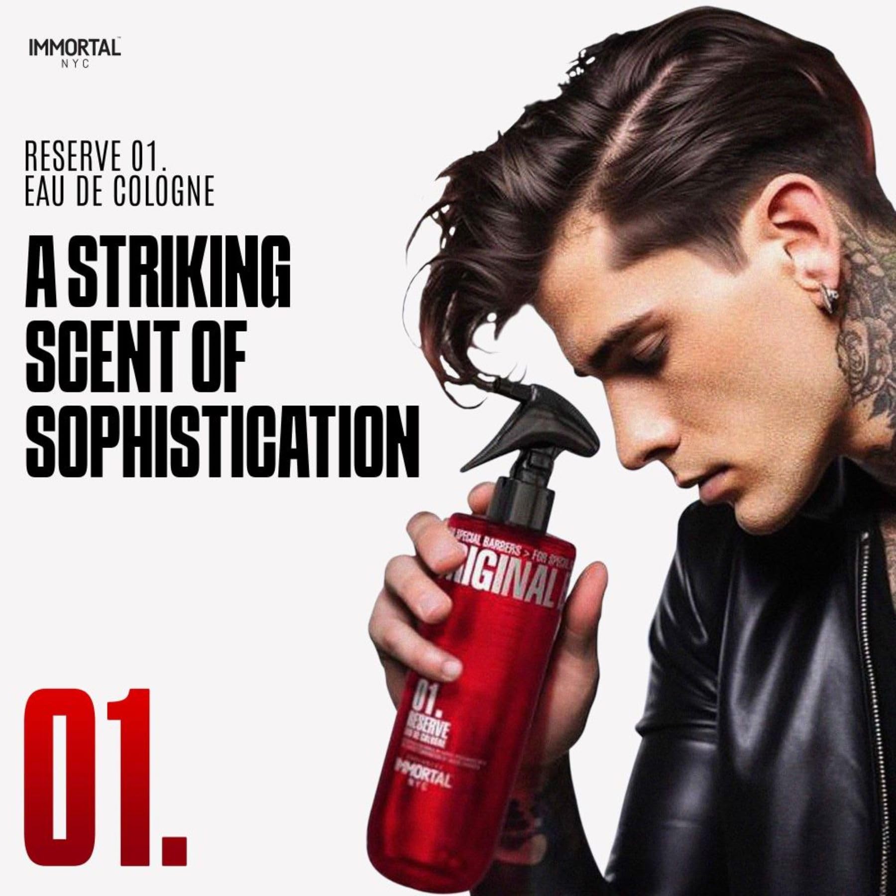 Immortal NYC Reserve 01 spray action demonstrates easy mist for face and body.