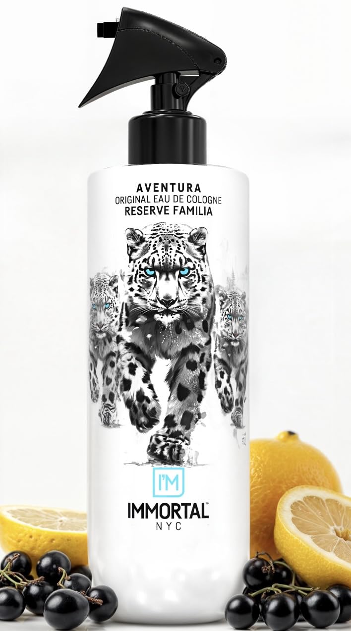 Immortal NYC Aventura bottle front view showing citrus freshness with a woody base.