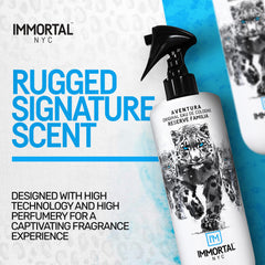 User applies Immortal NYC Aventura, experiencing a soothing, refreshing post-shave moment.