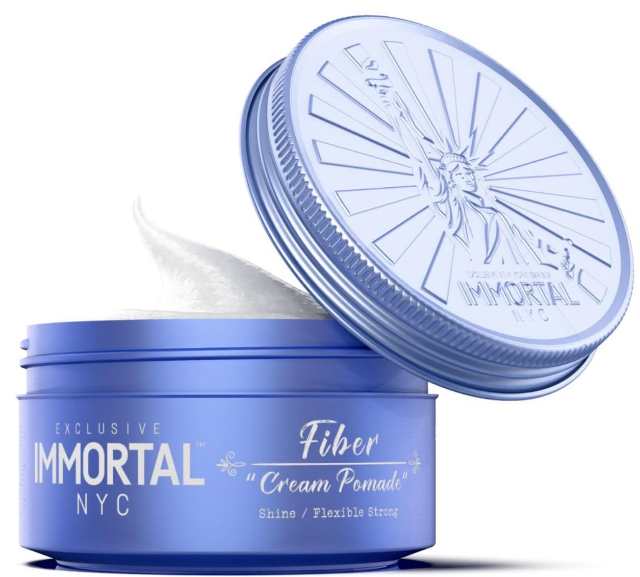 Immortal NYC Fiber Cream Pomade bottle with easy wash and natural finish.