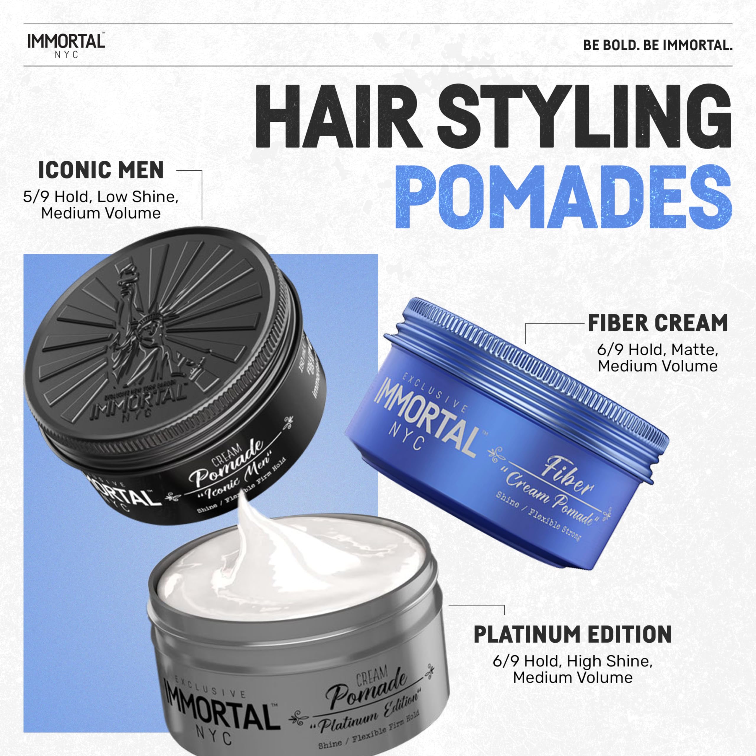 Immortal NYC Fiber Cream Pomade delivers a pliable strong hold.