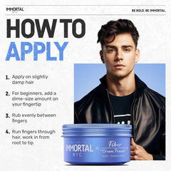 Immortal NYC Fiber Cream Pomade water-based formula washes out easily.