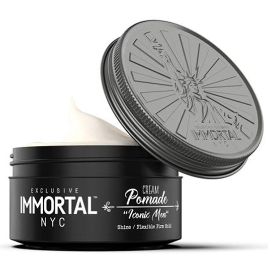 Immortal NYC Iconic Man Pomade bottle front showing steady hold.
