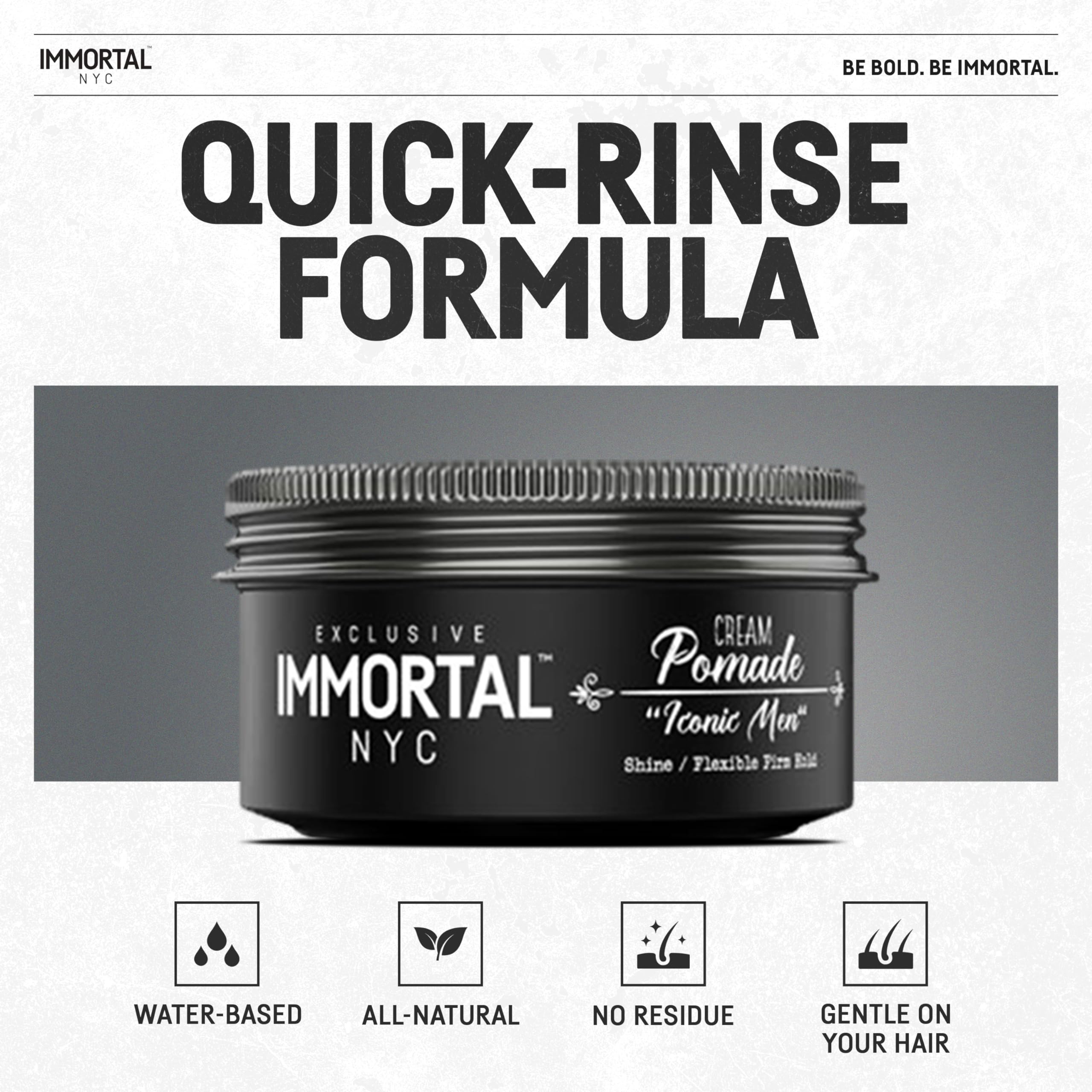 Hair being styled with Immortal NYC Iconic Man Pomade for a low-shine look.