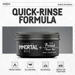 Hair being styled with Immortal NYC Iconic Man Pomade for a low-shine look.