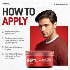 Immortal NYC Strawberry Hair Wax fragrance emphasizes strawberry scent during styling.