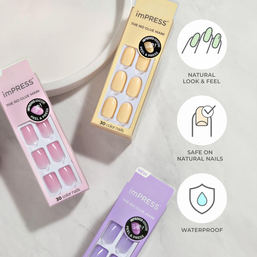 imPRESS Lavender nails display a gel-like, glossy finish.