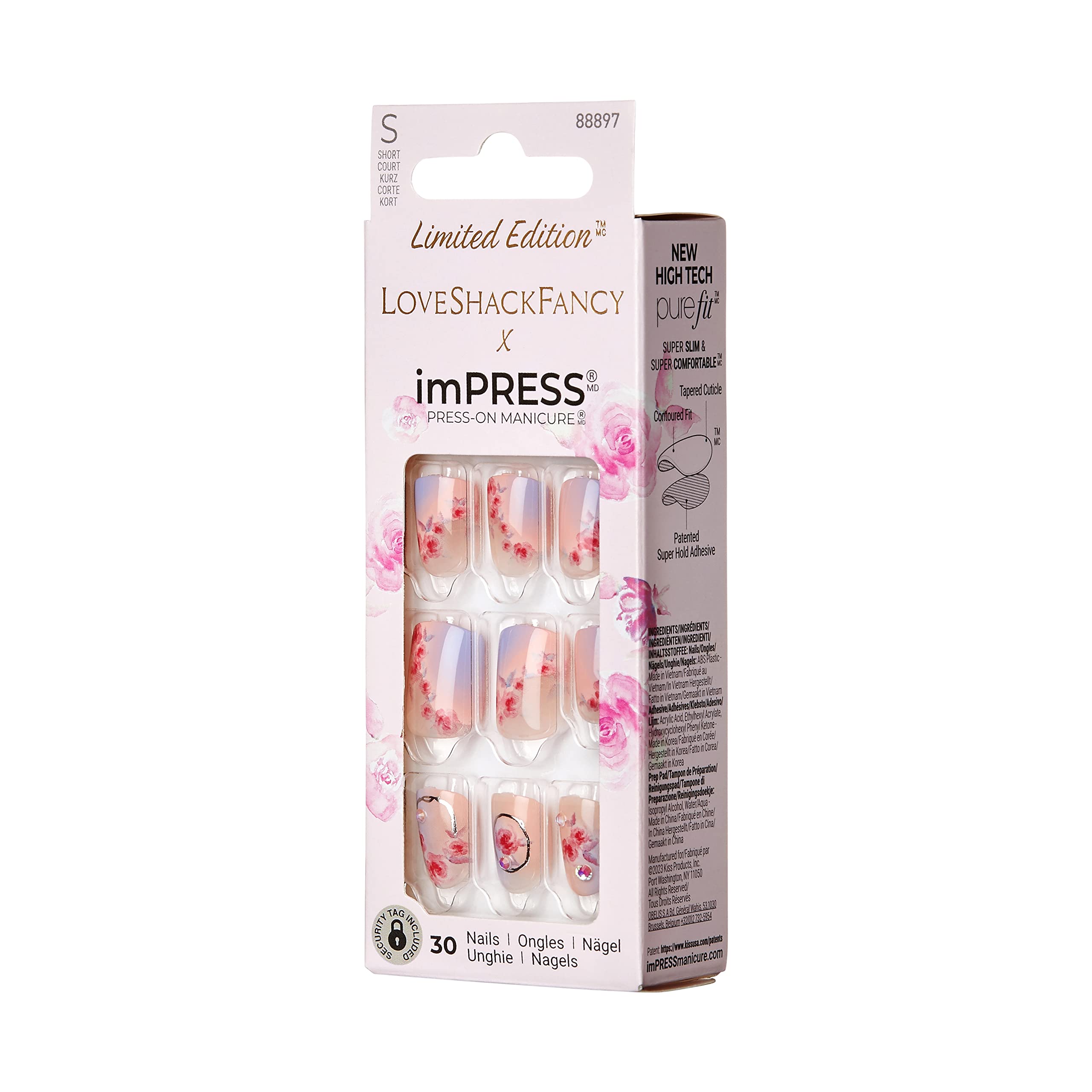 imPRESS LoveshackFancy sunkissed-peach nails on hand with natural shine
