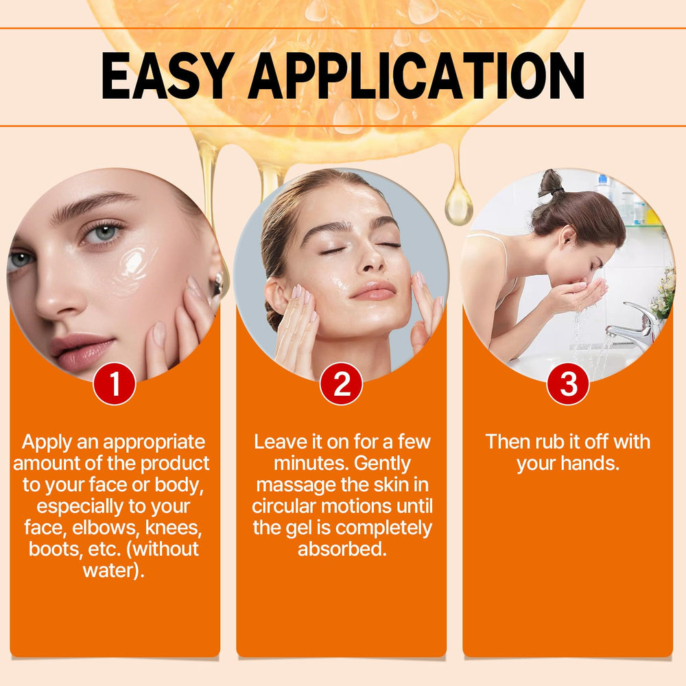 IMrawlook orange exfoliating gel in use on body for exfoliation and hydration
