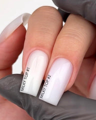 IN.HYPE Gel Cover Top Coat swatch on nail shows camouflage effect and subtle color enhancement.