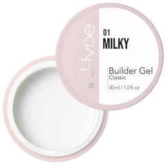 IN.HYPE Hard Builder Gel milky white for nail extensions and full coverage.