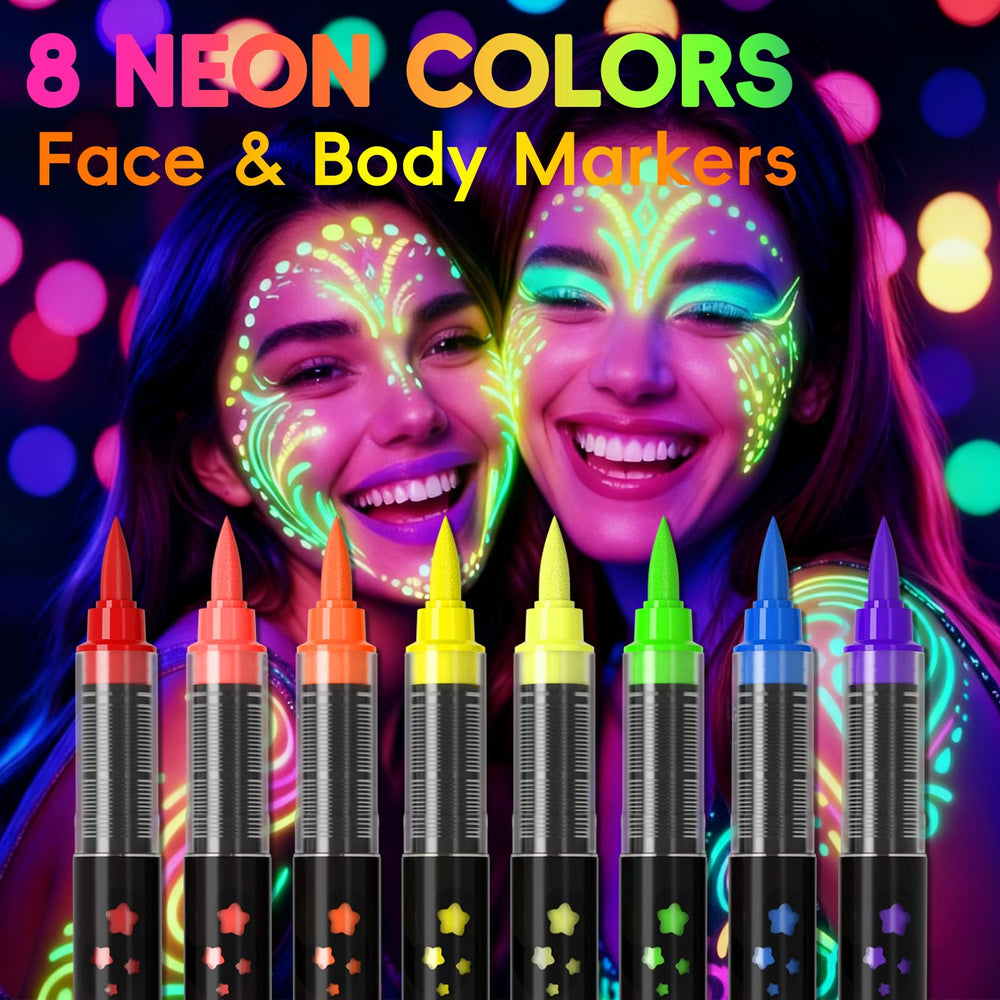 INAFKDPONR 16color luminous neon face paint pen blue highlights UV glow at events.